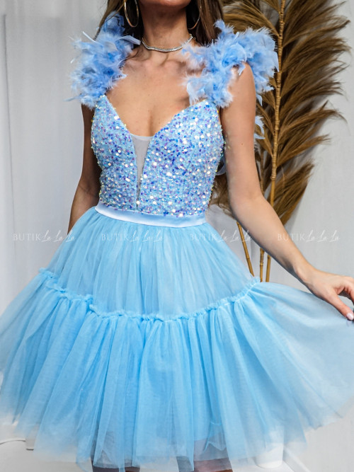 Sukienka mini tiulowa niebieska Nerion