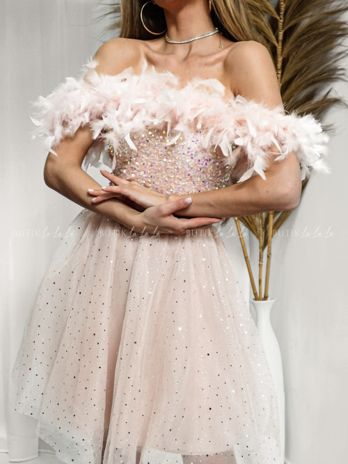 Sukienka tiulowa z ozdobną górą brzoskwiniowo pudrowa Aurora