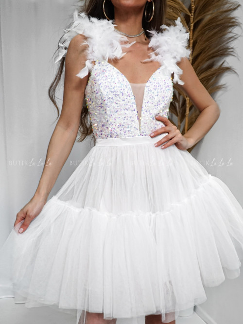 Sukienka mini tiulowa biała Nerion