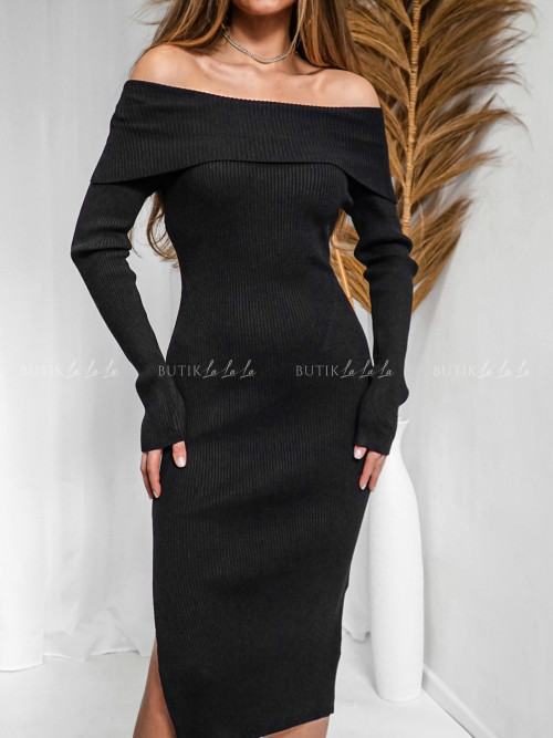 Sukienka prążkowana czarna Welos