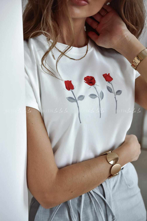 Bluzka biała z nadrukiem Roses