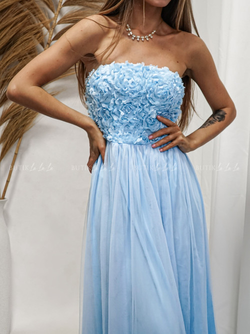Sukienka maxi z tiulowym dołem błękitna Felicja