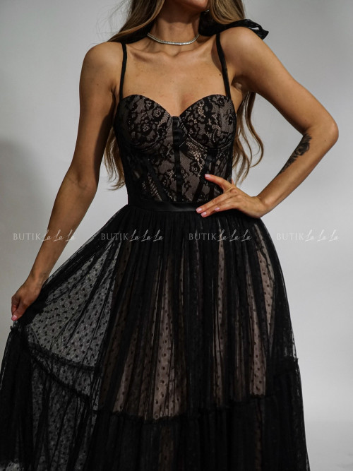 Sukienka midi tiulowa czarno beżowa Denise