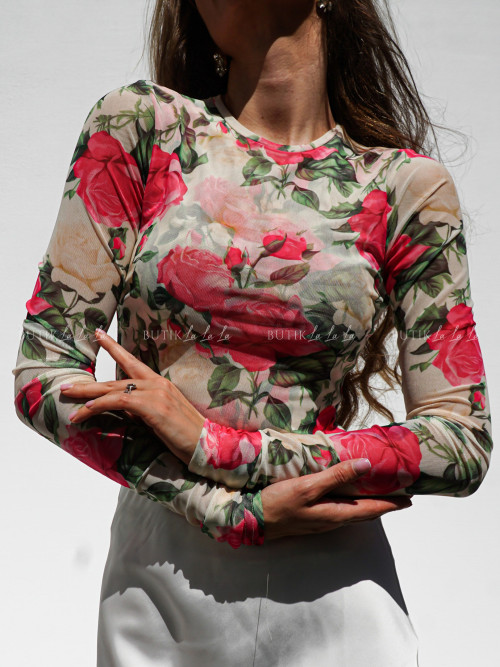 Bluzka z siateczki w kwiatowy print Lamilla