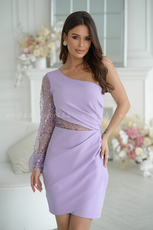 Sukienka mini liliowa na jedno ramie Florinka