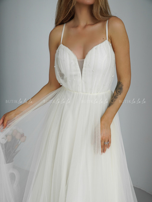 Sukienka maxi tiulowa kremowa Princess