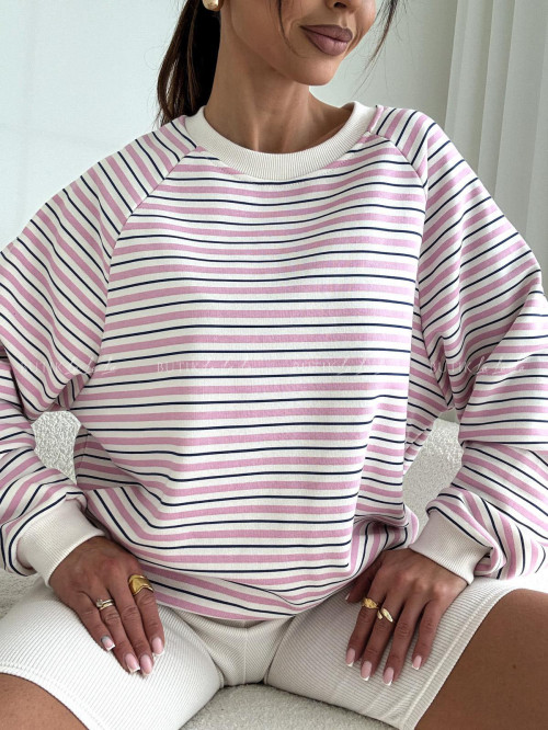 Bluza kremowa w granatowe i różowe paski Bocca