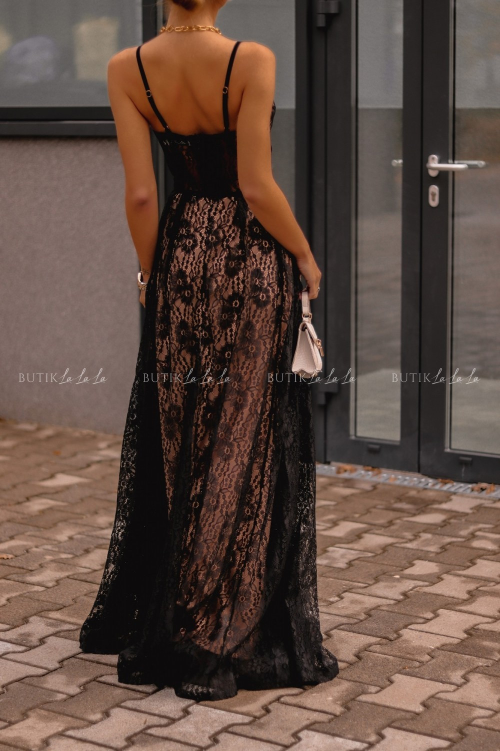 sukienka maxi czarna koronkowa