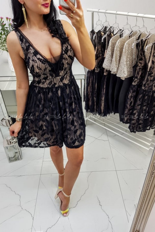 Sukienka Czarno/Beżowa Koronkowa Adona