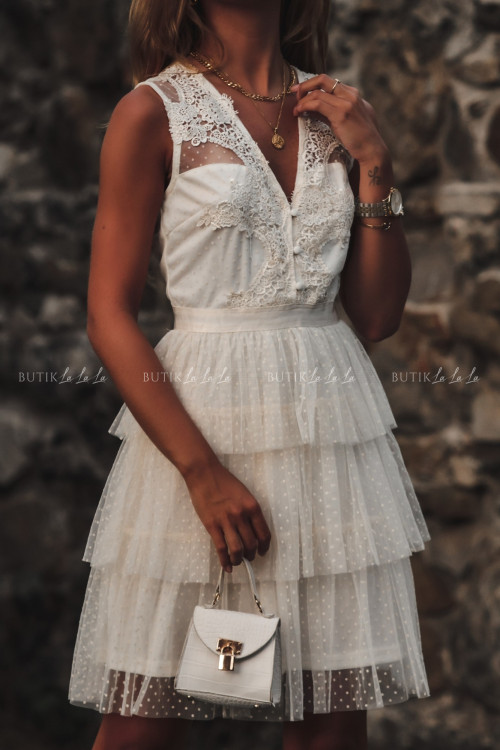 Sukienka z koronkową górą i tiulowym dołem kremowa Etiene