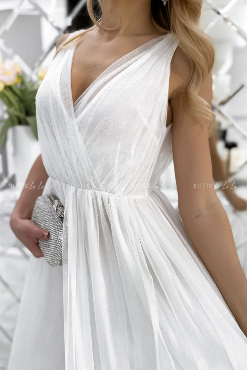 sukienka biała z delikatnym brokatem maxi Wenecja