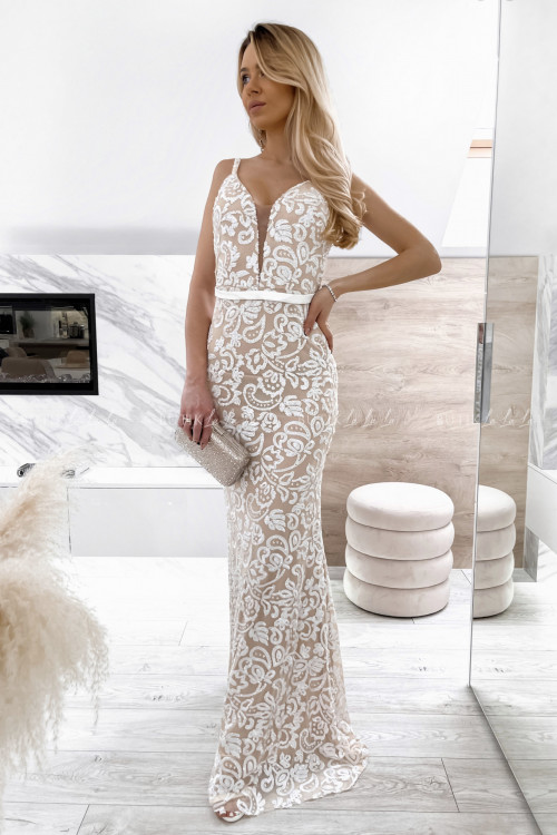 sukienka biało beżowa maxi Lamur 4