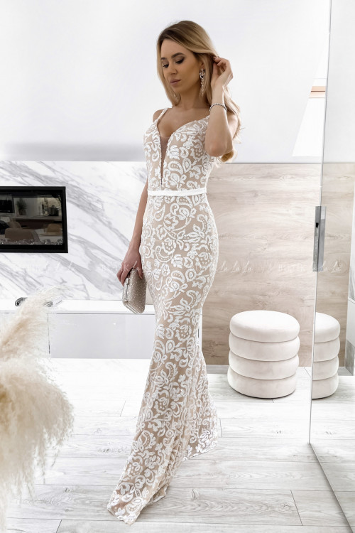 sukienka biało beżowa maxi Lamur 6