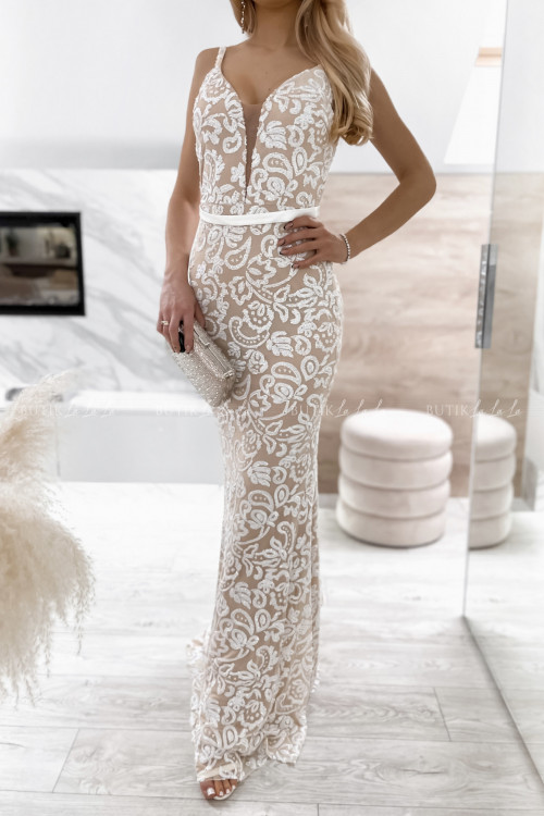 sukienka biało beżowa maxi Lamur 2