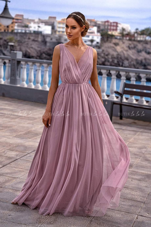 sukienka pudrowa z delikatny brokatem maxi Wenecja