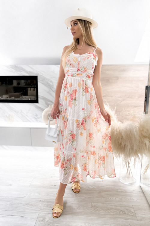 sukienka kremowa w kwiatowy print Garos 4