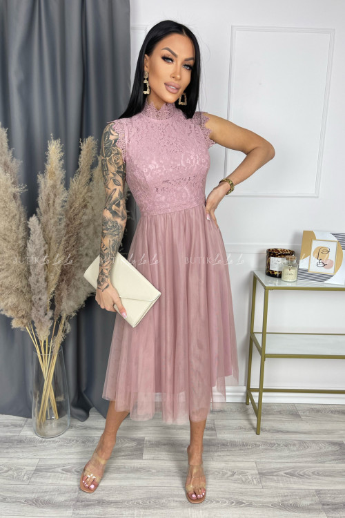 Sukienka z koronkową górą i tiulowym dołem midi pastelowy wrzos Tiffi 2