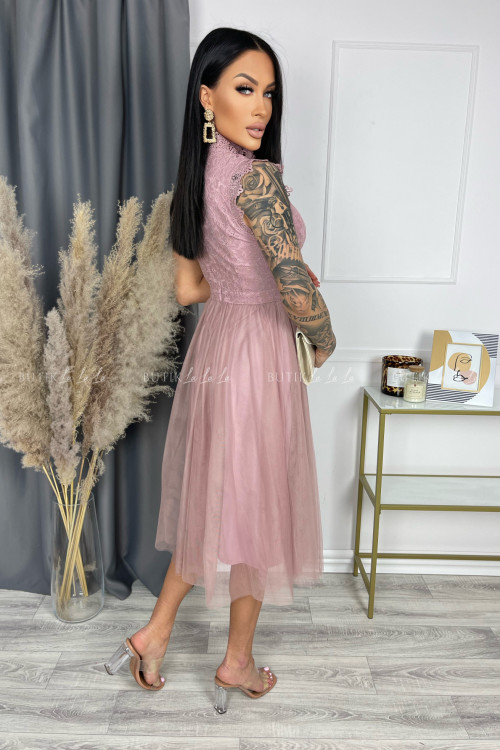 Sukienka z koronkową górą i tiulowym dołem midi pastelowy wrzos Tiffi 3
