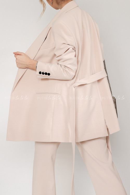 Marynarka z paskiem beżowa Emo