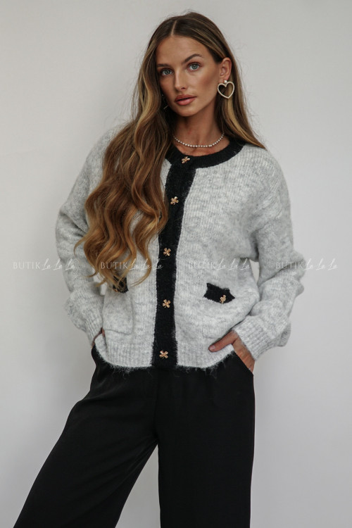 Sweter szaro czarny z ozdobnymi guzikami Haike 2