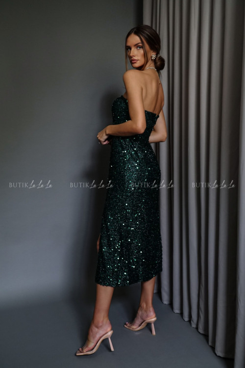 Sukienka midi cekinowa butelkowa zieleń Friday 2