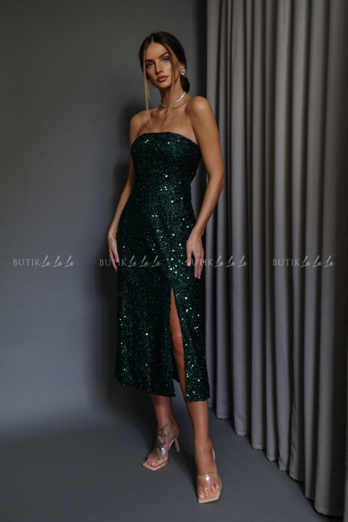 Sukienka midi cekinowa butelkowa zieleń Friday 1