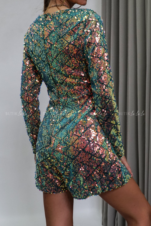 Kombinezon zielony w wielokolorowe cekiny Heleno 2