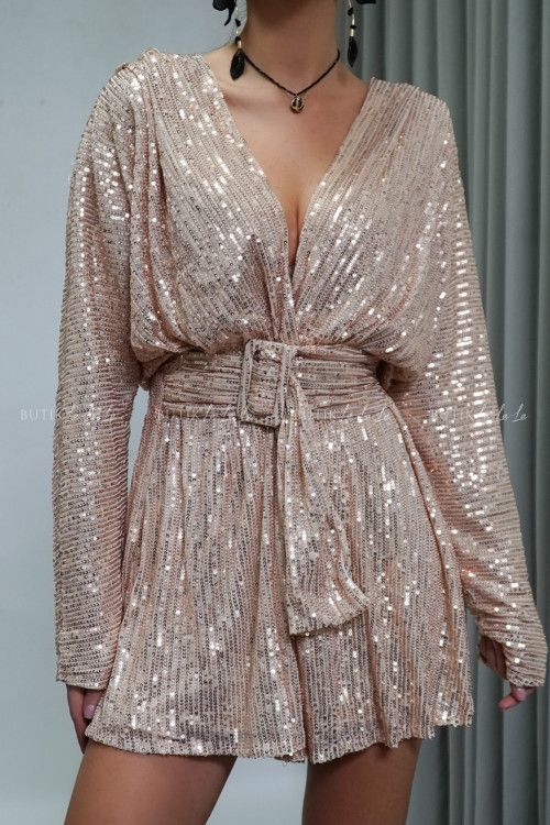 Kombinezon cekinowy złoty z paskiem Olgie