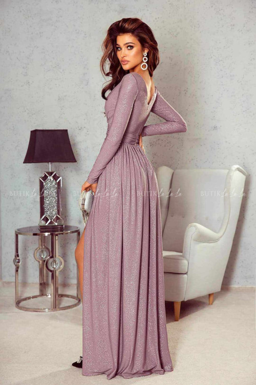 Sukienka maxi na długi rękaw brokatowa kawowa Melody 1