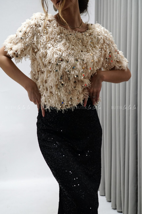 Bluzka na krótki rękaw cekinowa złota Wings