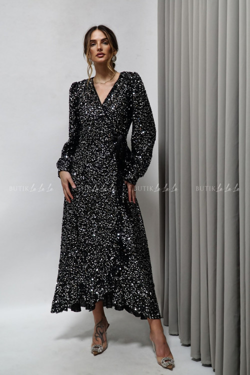Sukienka wiązana cekinowa czaro srebrna Manroe 1