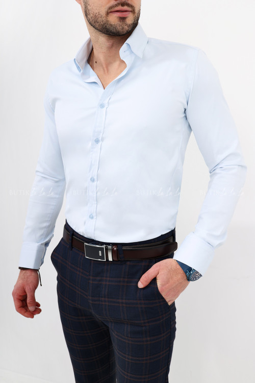 koszula męska klasyczna błękitna z kołnierzykiem
