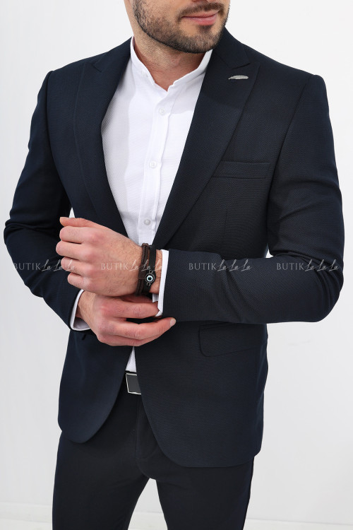 Marynarka męska granatowa materiał struktura IM2