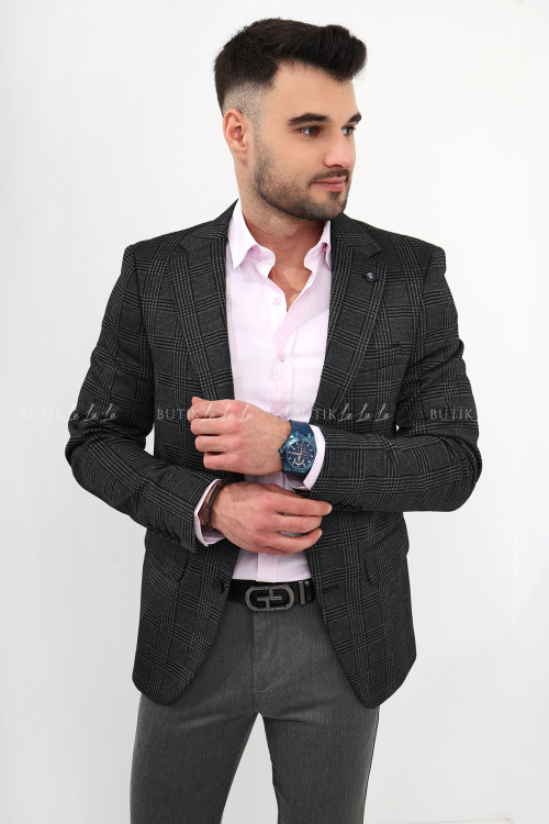 Marynarka męska czarno szara w kratę