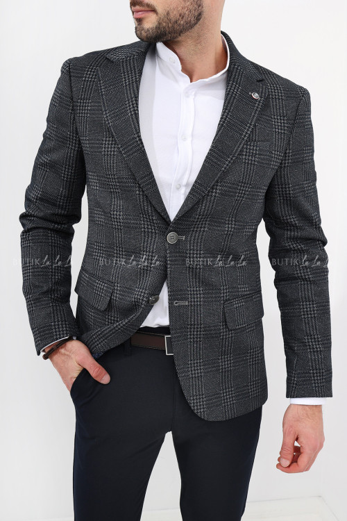 Marynarka męska szaro -granatowa w kratę