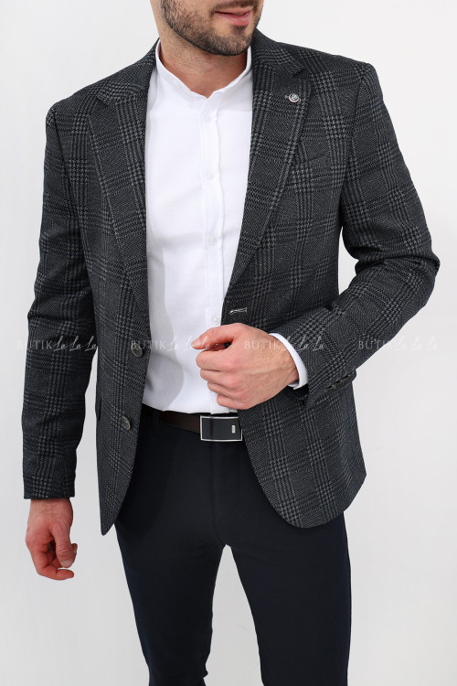 Marynarka męska szaro -granatowa w kratę 1