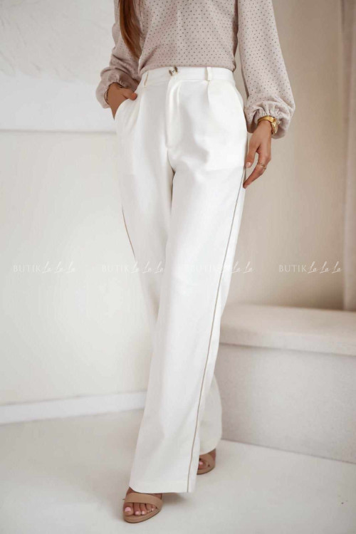 Spodnie kremowe z lampasem Bartory