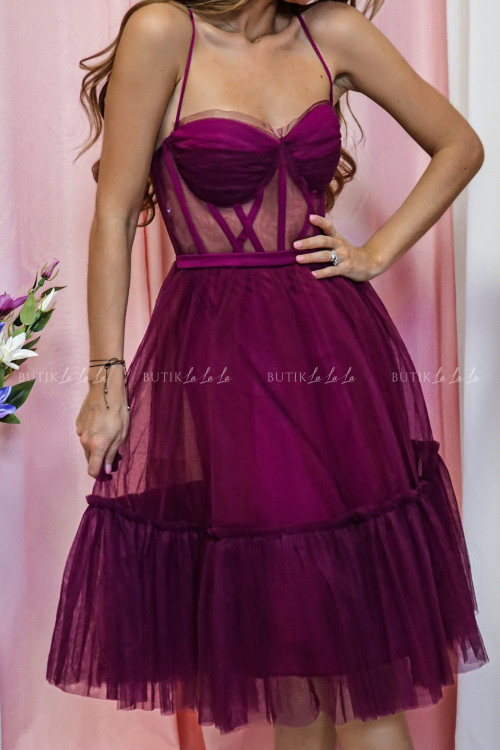 Sukienka tiulowa burgundowa Elerta