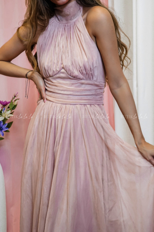 Sukienka maxi tiulowa pudrowa Imana
