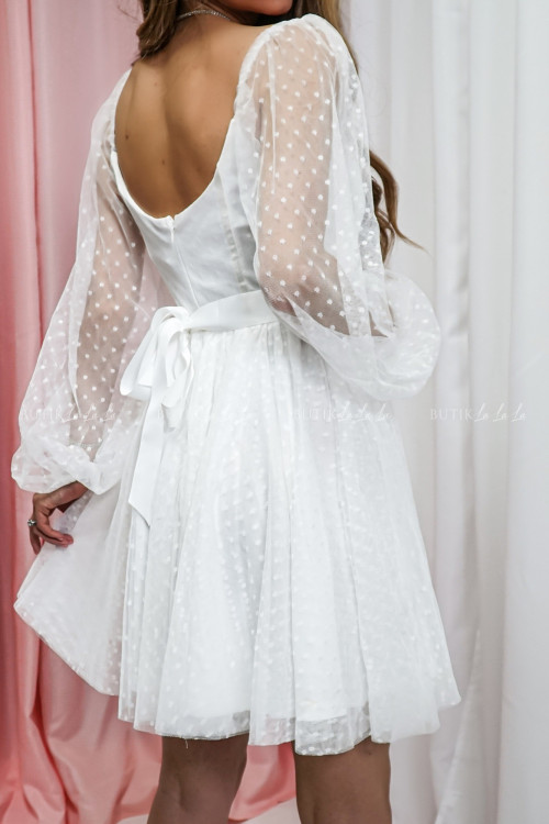 Sukienka tiulowa z długim rękawem biała Apollo 1