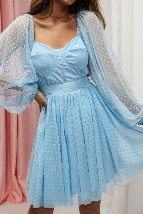 Sukienka tiulowa z długim rękawem błękitna Apollo