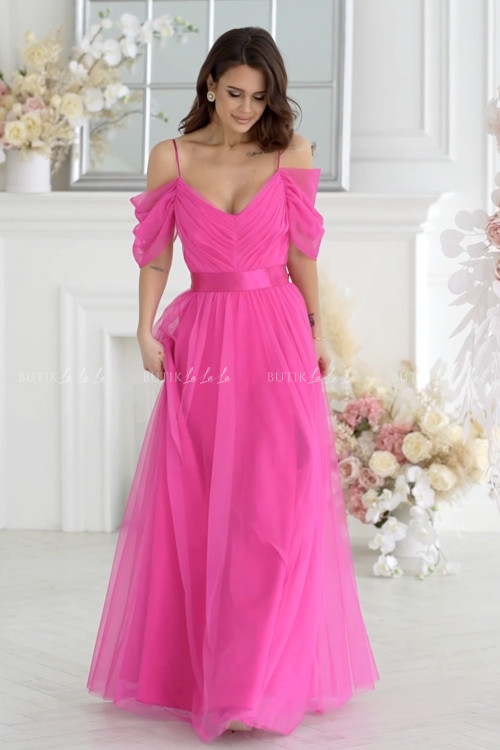 Sukienka maxi tiulowa fuksja Leokadia