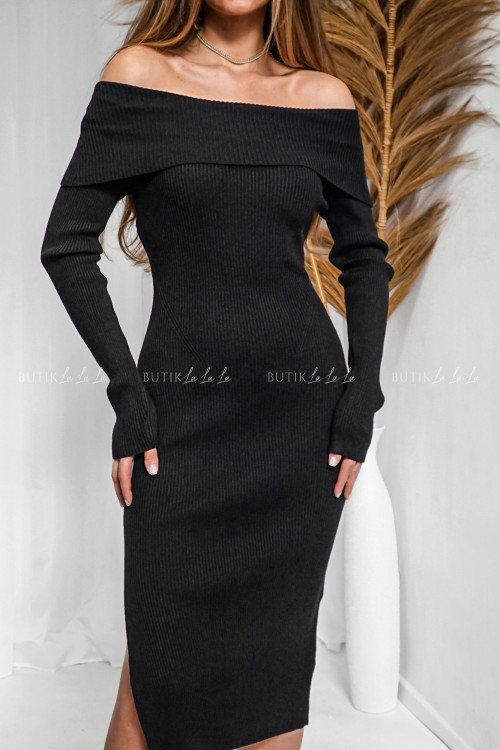 Sukienka prążkowana czarna Welos