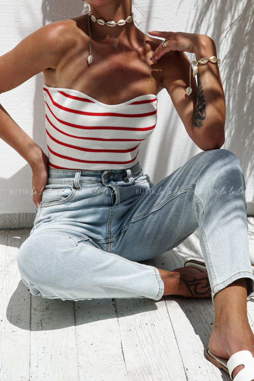 Top prążkowany w paski biało czerwony Copper