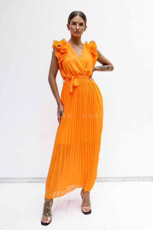 Sukienka z plisowanym dołem pomarańczowa Feliks 2