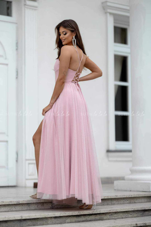 Sukienka z tiulowym dołem i drobinkami brokatu pudrowa Lolita 1