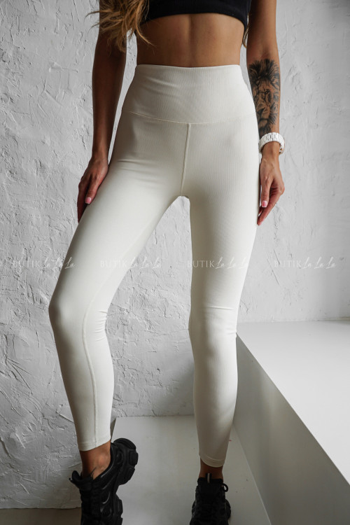 Leginsy prążkowane jasno kremowe Rossuel