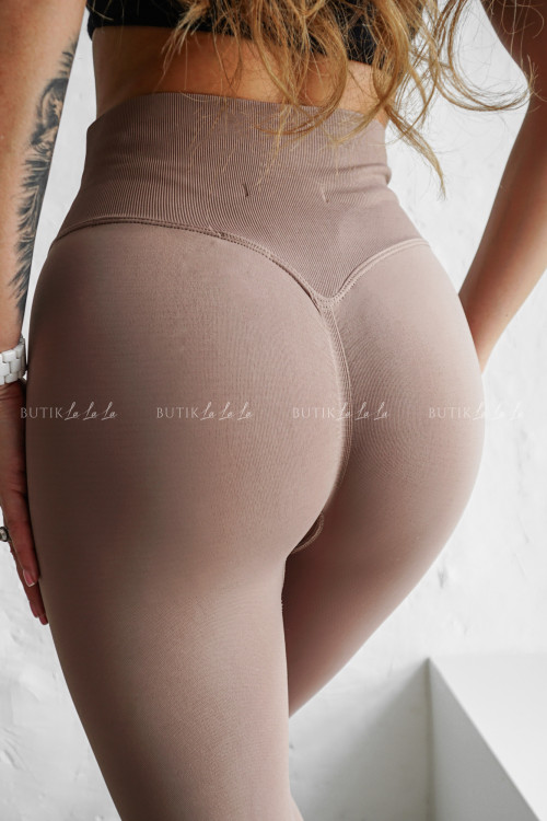 Leginsy prążkowane ciemno beżowe Rossuel 2