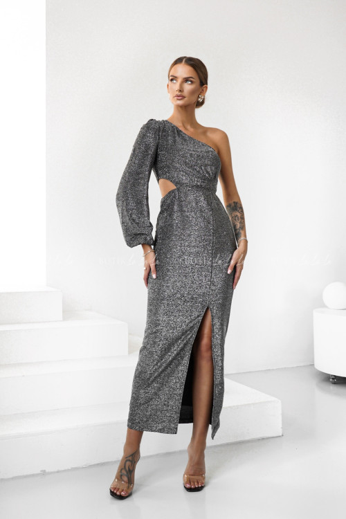 Sukienka z połyskującą nitką czarno srebrna Esteris 1