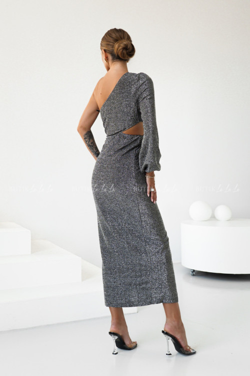 Sukienka z połyskującą nitką czarno srebrna Esteris 3